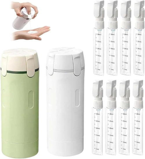 4 in 1 Travel Dispenser Bottle,Refillable Leak Proof Travel Size Toiletries Bottles for Toiletry,Shampoo,Body Wash (Light Green&White, 16.5Cmx5.5Cm)