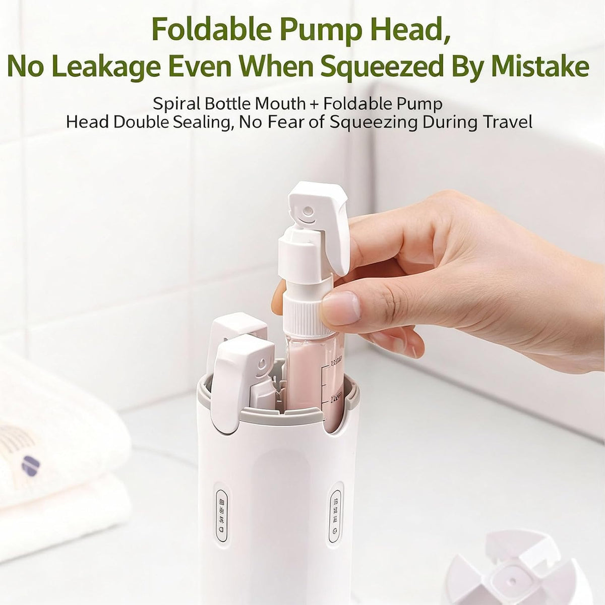 4 in 1 Travel Dispenser Bottle,Refillable Leak Proof Travel Size Toiletries Bottles for Toiletry,Shampoo,Body Wash (Light Green&White, 16.5Cmx5.5Cm)