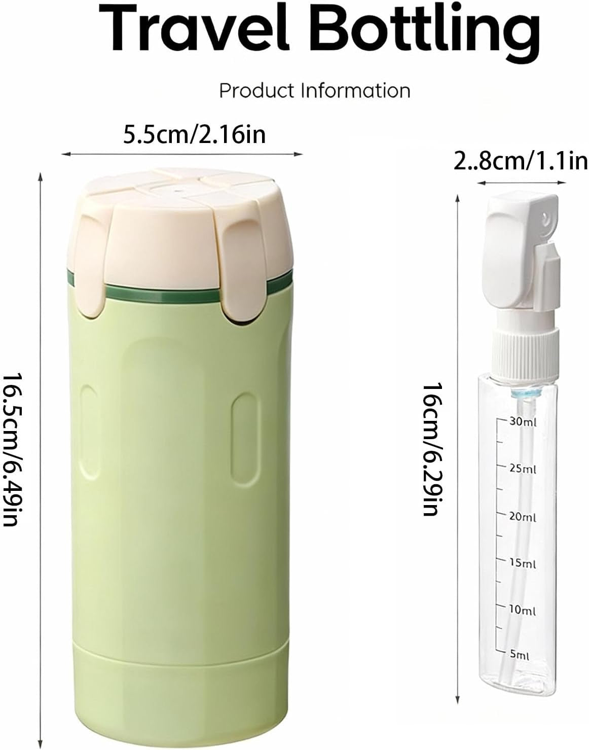 4 in 1 Travel Dispenser Bottle,Refillable Leak Proof Travel Size Toiletries Bottles for Toiletry,Shampoo,Body Wash (Light Green&White, 16.5Cmx5.5Cm)
